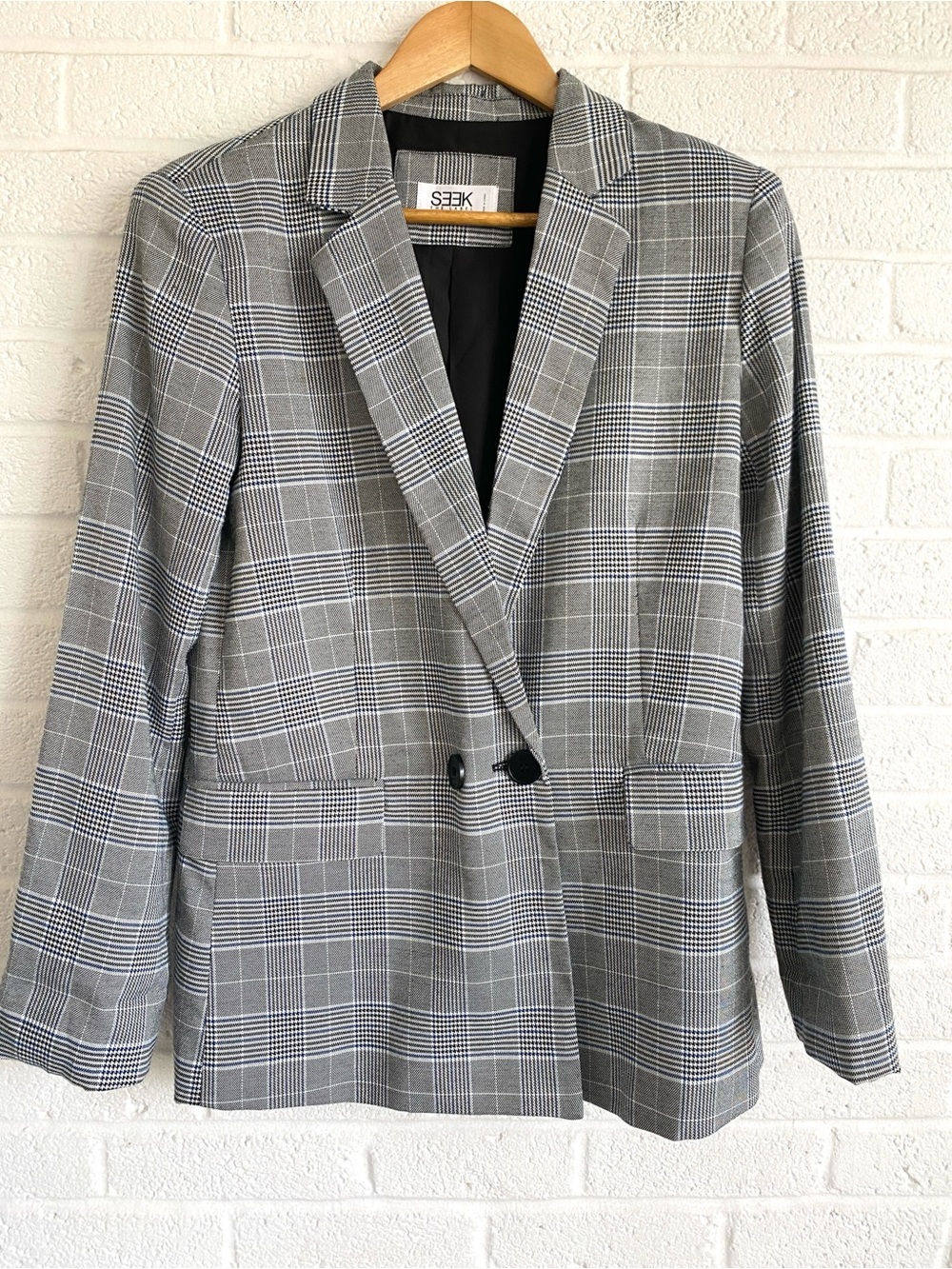 SEEK Gray Plaid Glen Check Blazer Tailored Jacket XS Quiet Luxury Academia